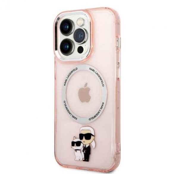 Karl Lagerfeld KLHMP14LHNKCIP Husă rigidă pentru iPhone 14 Pro de 6,1 inchi rożowy/roz Husă emblematică Karl&Chouppete Magsafe