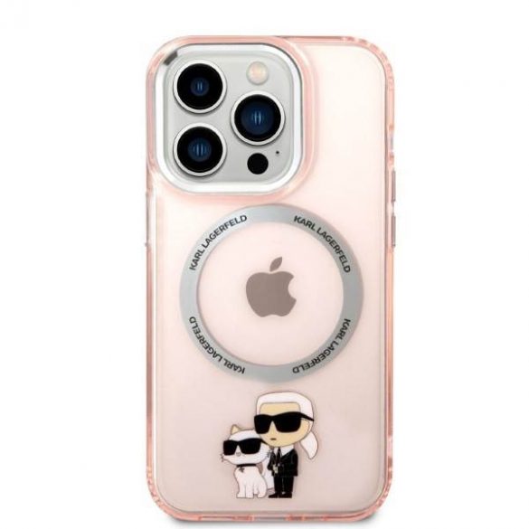 Karl Lagerfeld KLHMP14LHNKCIP Husă rigidă pentru iPhone 14 Pro de 6,1 inchi rożowy/roz Husă emblematică Karl&Chouppete Magsafe