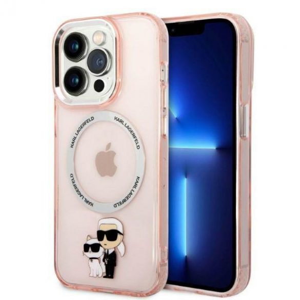 Karl Lagerfeld KLHMP14XHNKCIP Husă rigidă pentru iPhone 14 Pro Max 6,7" rożowy/roz Husă iconică Karl&Chouppete Magsafe