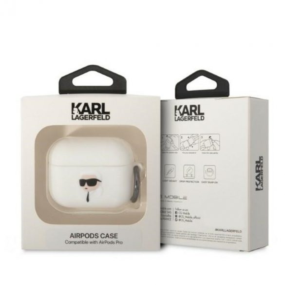 Husa Karl Lagerfeld KLAPRUNIKH AirPods Pro bial/alb Silicon Karl Head 3D