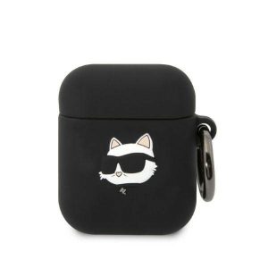 Karl Lagerfeld KLA2RUNCHK AirPods 1/2 Husă negru / negru silicon Choupette Head 3D husă