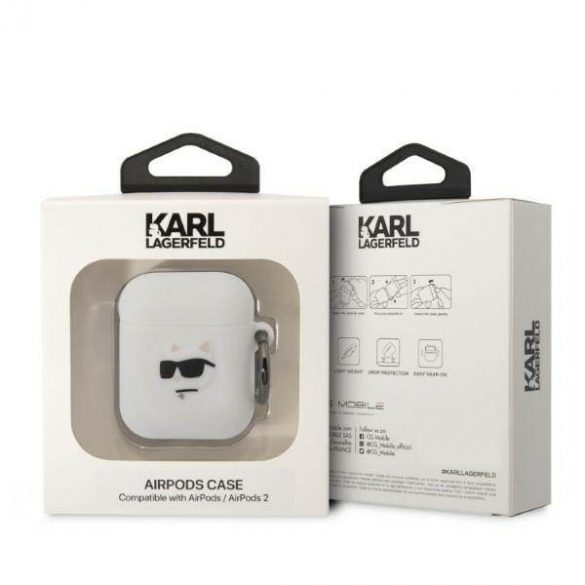 Husa Karl Lagerfeld KLA2RUNCHH AirPods 1/2 biał/alb Husă silicon Choupette Head 3D