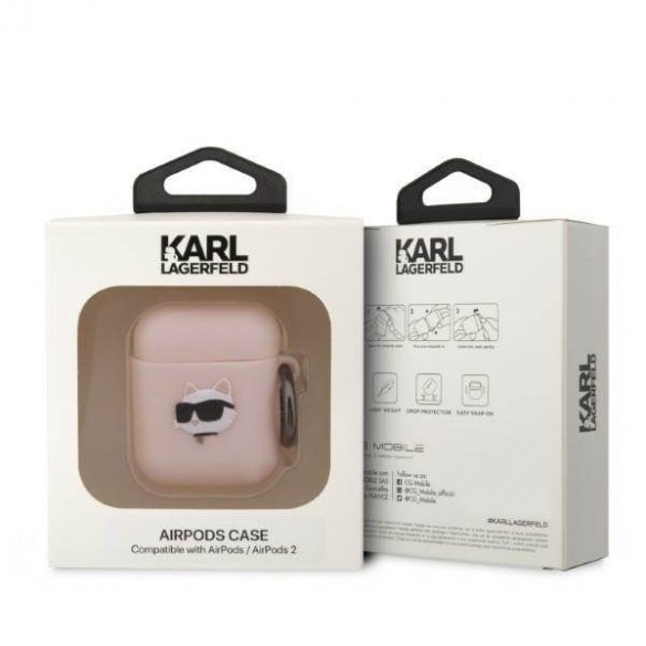 Husa Karl Lagerfeld KLA2RUNCHP AirPods 1/2 rożowy/roz Husa Choupette Head 3D din silicon