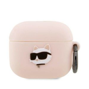 Husa Karl Lagerfeld KLA3RUNCHP pentru AirPods 3, husa różowy/roz din silicon Choupette Head 3D