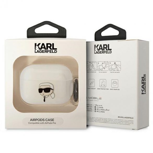 Husa Karl Lagerfeld KLAPHNIKTCT AirPods Pro transparenta Capul lui Karl