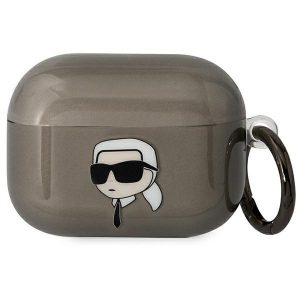 Husă Karl Lagerfeld KLAPHNIKTCK AirPods Pro neagră/negru Capul lui Karl