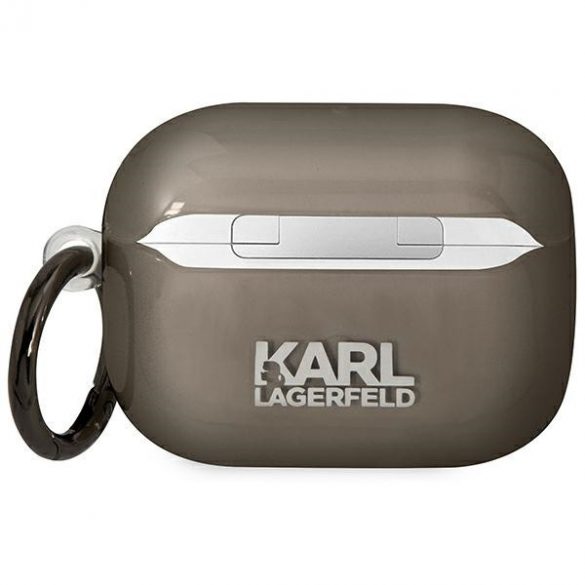 Husă Karl Lagerfeld KLAPHNIKTCK AirPods Pro neagră/negru Capul lui Karl