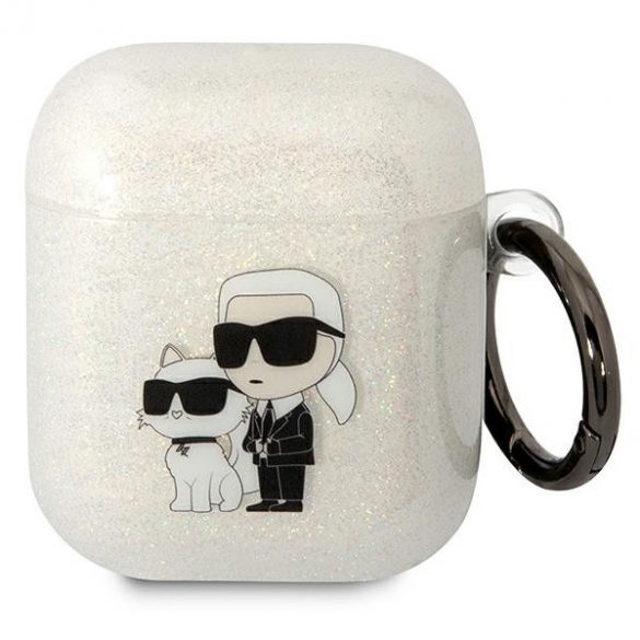 Karl Lagerfeld KLA2HNKCTGT Airpods 1/2 Husă transparent Glitter Karl&Choupette