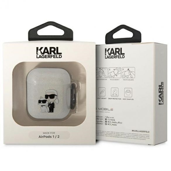 Karl Lagerfeld KLA2HNKCTGT Airpods 1/2 Husă transparent Glitter Karl&Choupette