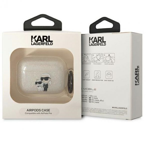 Husa Karl Lagerfeld KLAPHNKCTGT Airpods Pro transparenta Glitter Karl&Chouppette