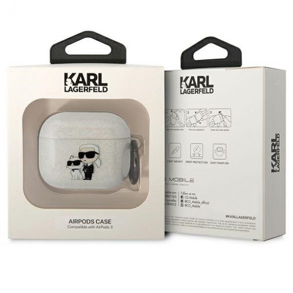 Karl Lagerfeld KLA3HNKCTGT Airpods 3 Husă transparent Glitter Karl&Choupette