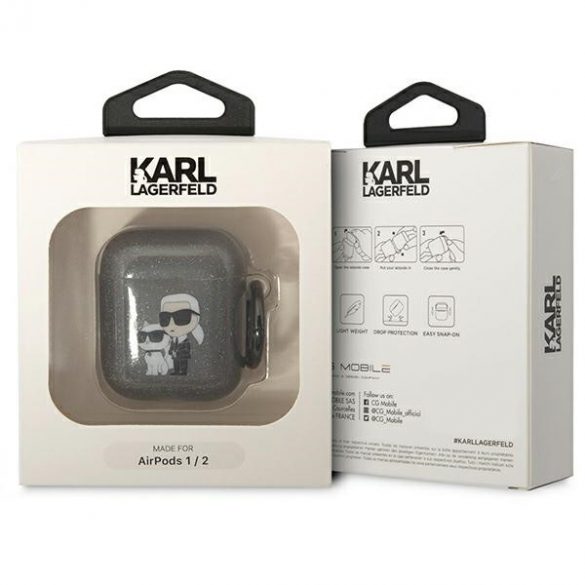 Karl Lagerfeld KLA2HNKCTGK Husă Airpods 1/2 czarny/negru Glitter Karl&Chouppete