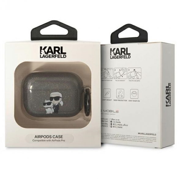 Karl Lagerfeld KLAPHNKCTGK Husă Airpods Pro czarny/negru Sclipici Karl&Choupette