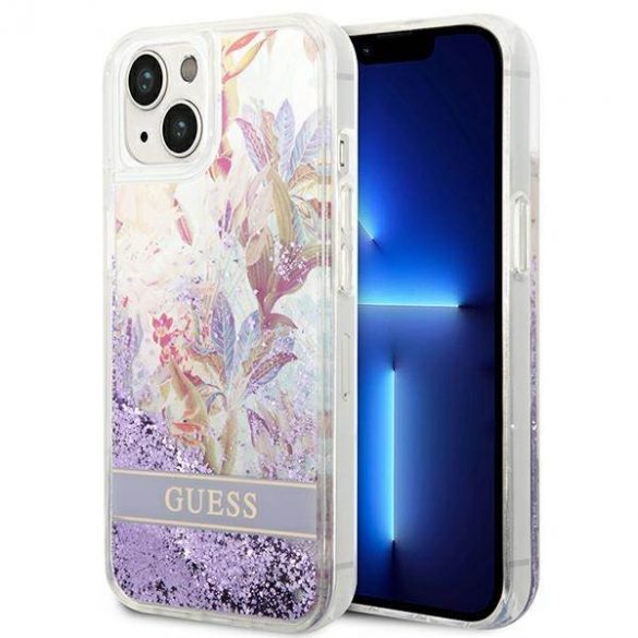 Guess GUHCP14SLFLSU iPhone 14 / 15 / 13 6.1" fioletowy/violet hardcase Flower Liquid Glitter