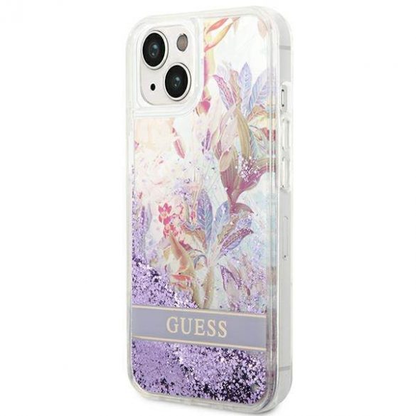 Guess GUHCP14SLFLSU iPhone 14 / 15 / 13 6.1" fioletowy/violet hardcase Flower Liquid Glitter