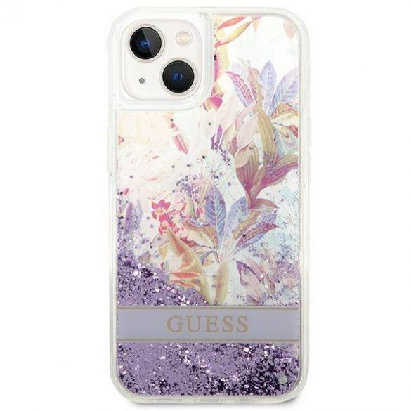 Guess GUHCP14SLFLSU iPhone 14 / 15 / 13 6.1" fioletowy/violet hardcase Flower Liquid Glitter