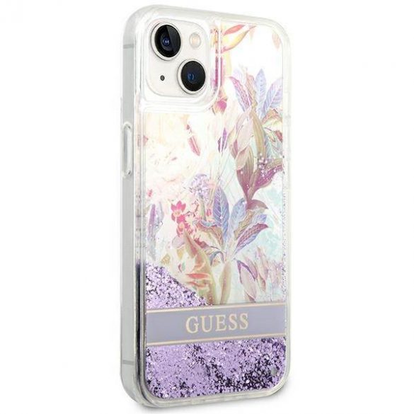 Guess GUHCP14SLFLSU iPhone 14 / 15 / 13 6.1" fioletowy/violet hardcase Flower Liquid Glitter