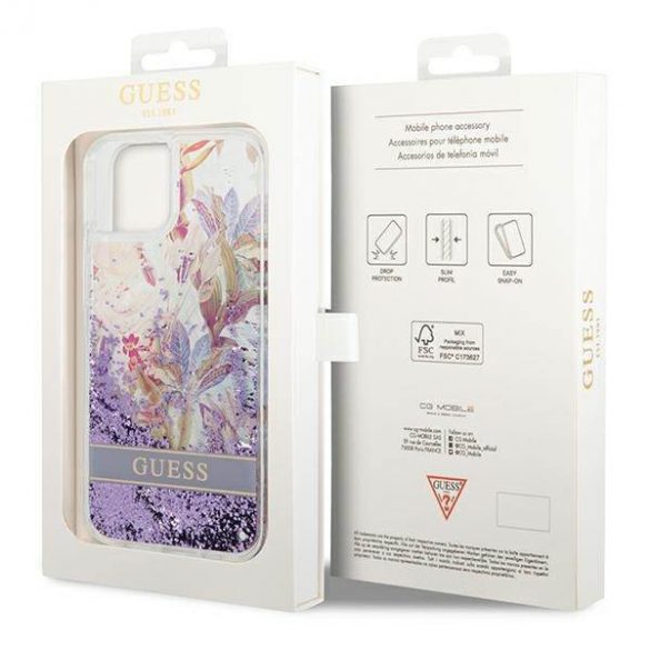 Guess GUHCP14SLFLSU iPhone 14 / 15 / 13 6.1" fioletowy/violet hardcase Flower Liquid Glitter