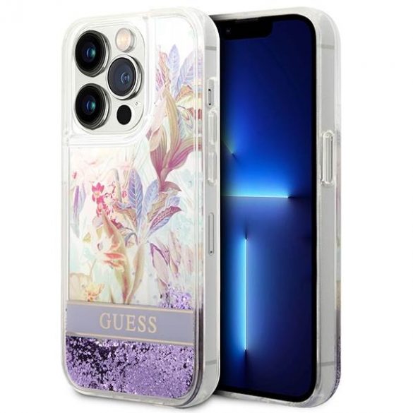 Guess GUHCP14XLFLSU iPhone 14 Pro Max 6,7" husă rigidă violet/violet Husă Flower Liquid Glitter