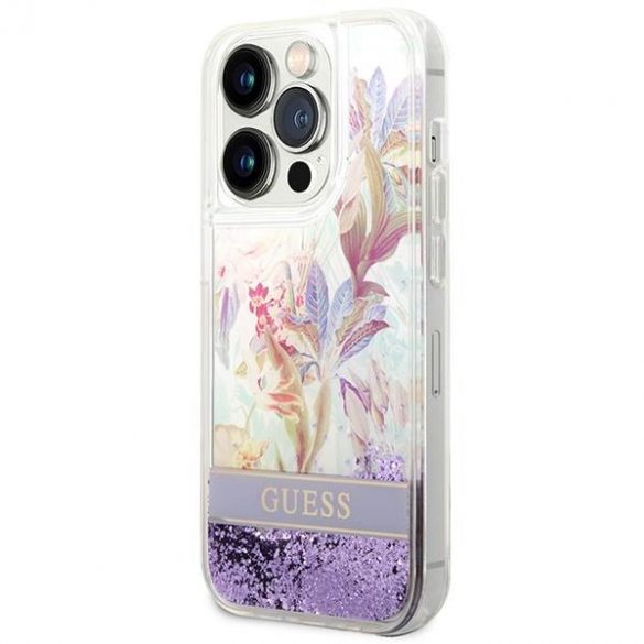 Guess GUHCP14XLFLSU iPhone 14 Pro Max 6,7" husă rigidă violet/violet Husă Flower Liquid Glitter