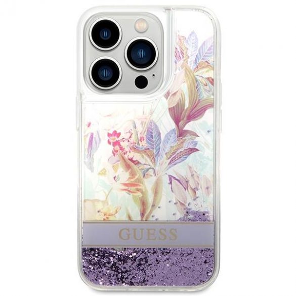 Guess GUHCP14XLFLSU iPhone 14 Pro Max 6,7" husă rigidă violet/violet Husă Flower Liquid Glitter