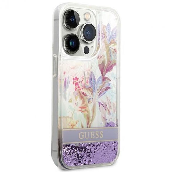 Guess GUHCP14XLFLSU iPhone 14 Pro Max 6,7" husă rigidă violet/violet Husă Flower Liquid Glitter