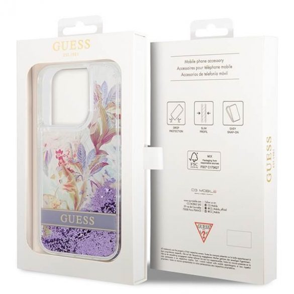 Guess GUHCP14XLFLSU iPhone 14 Pro Max 6,7" husă rigidă violet/violet Husă Flower Liquid Glitter