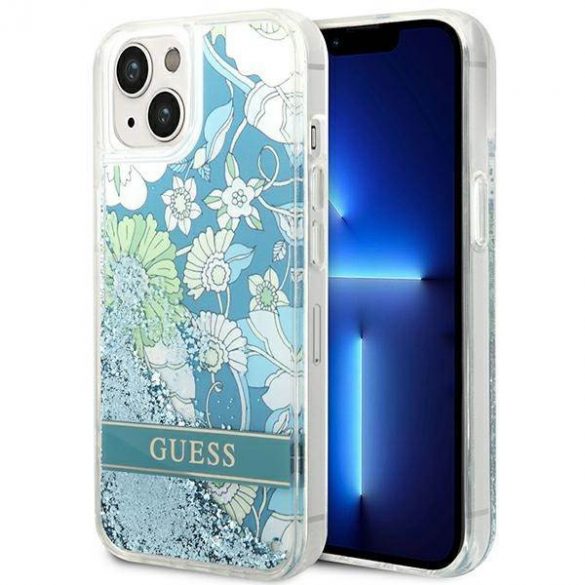 Guess GUHCP14SLFLSN iPhone 14 / 15 / 13 6.1" zielony/verde hardcase Flower Liquid Glitter