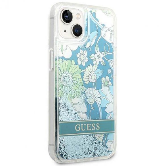 Guess GUHCP14SLFLSN iPhone 14 / 15 / 13 6.1" zielony/verde hardcase Flower Liquid Glitter