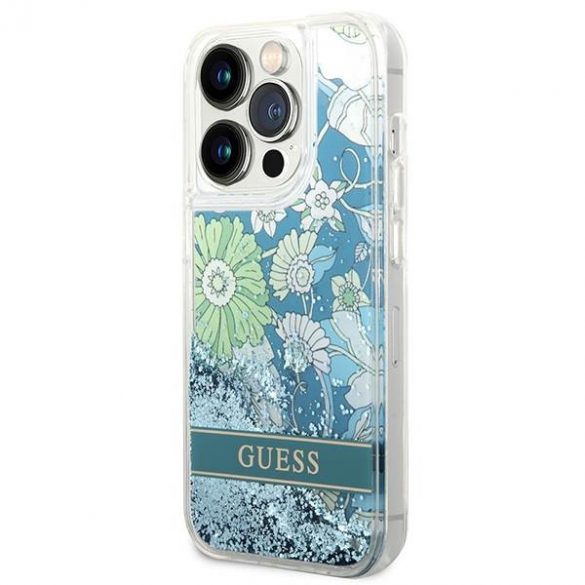 Guess GUHCP14LLFLSN iPhone 14 Pro 6,1" zielony/verde hardcase Husa Flower Liquid Glitter