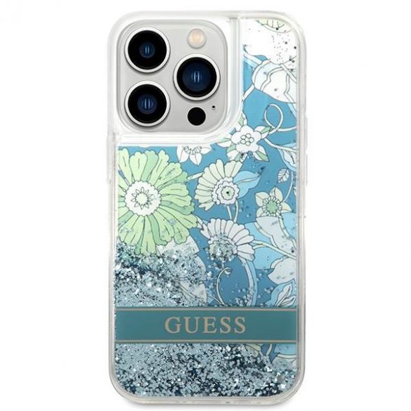 Guess GUHCP14LLFLSN iPhone 14 Pro 6,1" zielony/verde hardcase Husa Flower Liquid Glitter