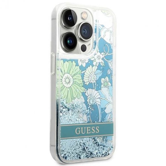 Guess GUHCP14LLFLSN iPhone 14 Pro 6,1" zielony/verde hardcase Husa Flower Liquid Glitter