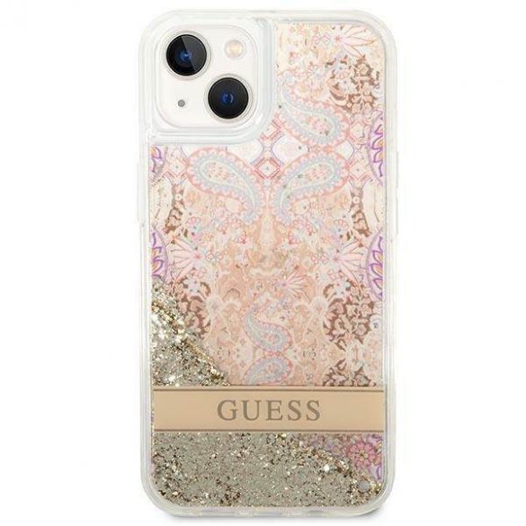 Guess GUHCP14MLFLSD iPhone 14 Plus / 15 Plus 6.7" gold/gold hard Husă Paisley Liquid Glitter