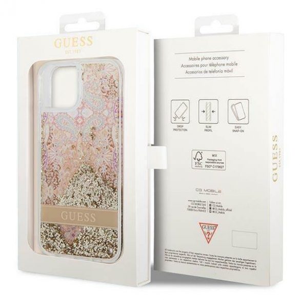 Guess GUHCP14MLFLSD iPhone 14 Plus / 15 Plus 6.7" gold/gold hard Husă Paisley Liquid Glitter