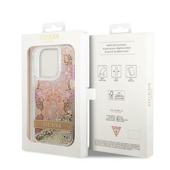 Guess GUHCP14XLFLSD iPhone 14 Pro Max 6,7" złoty/aurie Husă rigidă Paisley Liquid Glitter