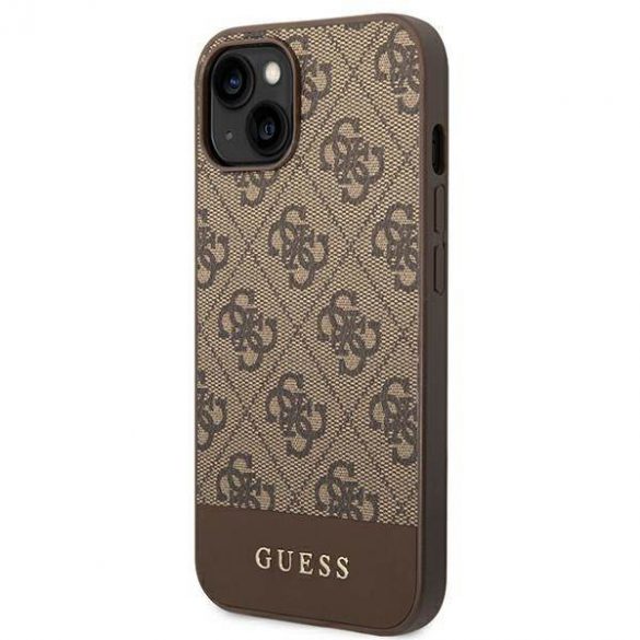 Guess GUHCP14SG4GLBR iPhone 14 / 15 / 13 6.1" husă rigidă maro/brązowy Colecția 4G Stripe