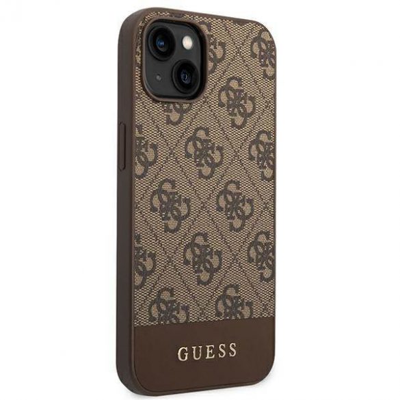 Guess GUHCP14SG4GLBR iPhone 14 / 15 / 13 6.1" husă rigidă maro/brązowy Colecția 4G Stripe