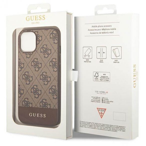 Guess GUHCP14SG4GLBR iPhone 14 / 15 / 13 6.1" husă rigidă maro/brązowy Colecția 4G Stripe