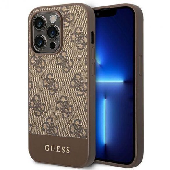 Guess GUHCP14LG4GLBR Husă rigidă pentru iPhone 14 Pro 6,1" maro/brązowy 4G Stripe Collection