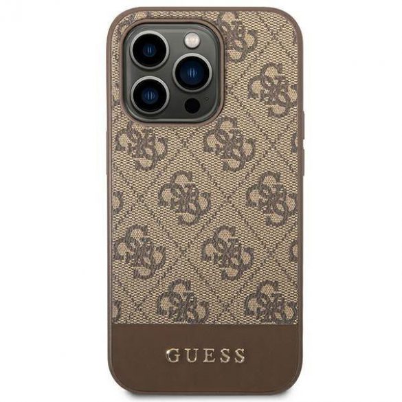 Guess GUHCP14LG4GLBR Husă rigidă pentru iPhone 14 Pro 6,1" maro/brązowy 4G Stripe Collection