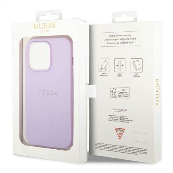 Husă Guess GUHCP14LPSASBPU pentru iPhone 14 Pro 6,1 inchi, culoarea fioletowy/violet Saffiano Strap