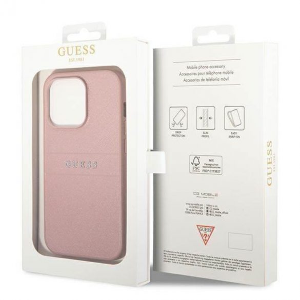 Husă Guess GUHCP14LPSASBPI pentru iPhone 14 Pro 6,1" rożowy/roz Saffiano Strap