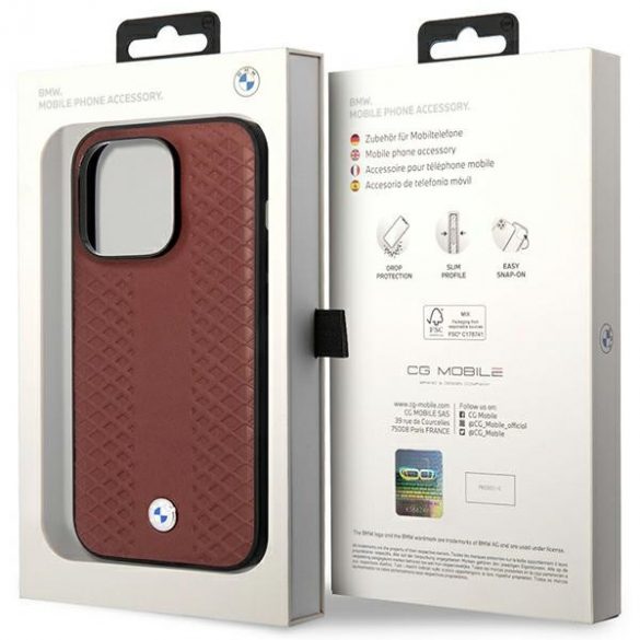 Etui BMW BMHMP14L22RFGR iPhone 14 Pro 6,1 burgundowy/burgundy Leather Diamond Pattern MagSafe"