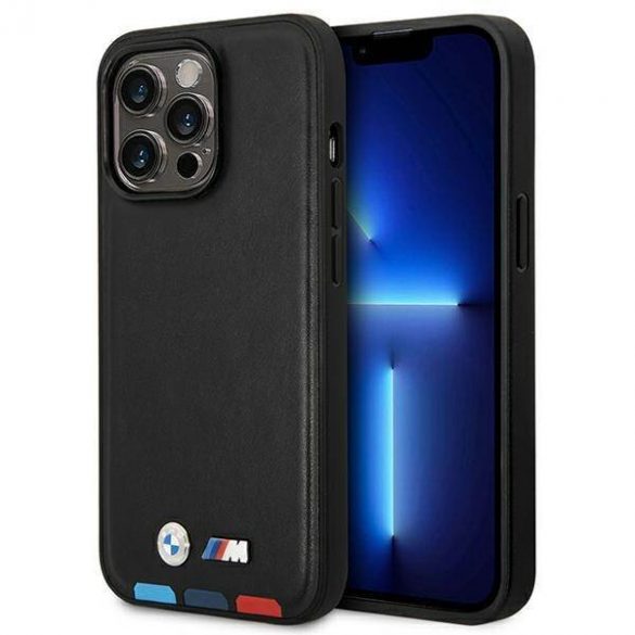 Etui BMW BMHMP14L22PTDK Husă pentru iPhone 14 Pro 6,1" czarny/negru din piele Stamp Tricolor Magsafe