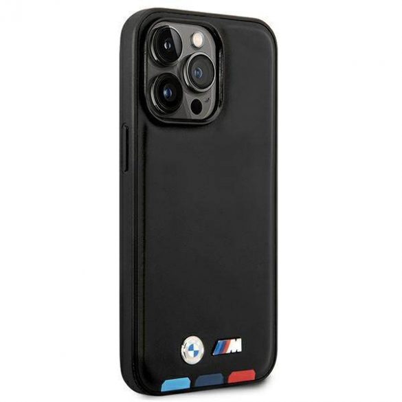 Etui BMW BMHMP14L22PTDK Husă pentru iPhone 14 Pro 6,1" czarny/negru din piele Stamp Tricolor Magsafe