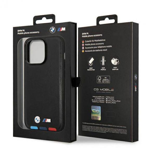 Etui BMW BMHMP14X22PTDK Husa pentru iPhone 14 Pro Max 6,7" czarny/negru Stamp Tricolor Magsafe