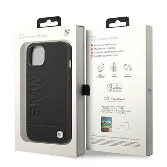 Etui BMW BMHCP14SSLLBK iPhone 14 / 15 / 13 6.1" czarny/black Leather Stamp