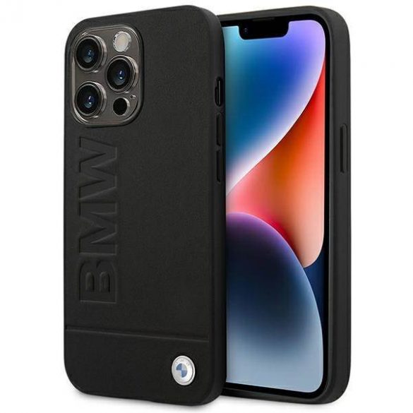 Etui BMW BMHCP14LSLLBK Husă cu ștampilă din piele pentru iPhone 14 Pro 6,1" czarny/negru