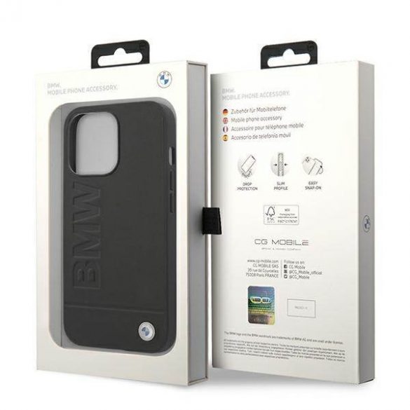 Etui BMW BMHCP14LSLLBK Husă cu ștampilă din piele pentru iPhone 14 Pro 6,1" czarny/negru