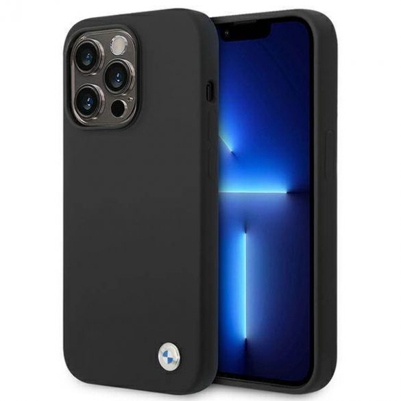 Etui BMW BMHCP14LSILBK Husă pentru iPhone 14 Pro 6,1" czarny/negru Silicone Metal Logo